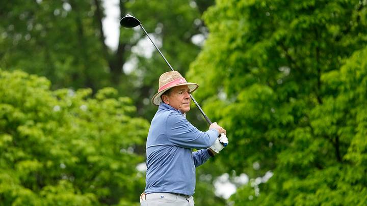 Former Alabama head football coach Nick Saban played host to tournament in support of his Nick's Kids Foundation on Tuesday Former Alabama head football coach Nick Saban played host to tournament in support of his Nick's Kids Foundation on Tuesday