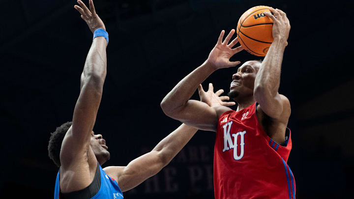Kansas men's basketball's Darryn Peterson (22) shoots the ball during Late Night in the Phog, Friday, Oct. 17, 2025 at Allen Fieldhouse .