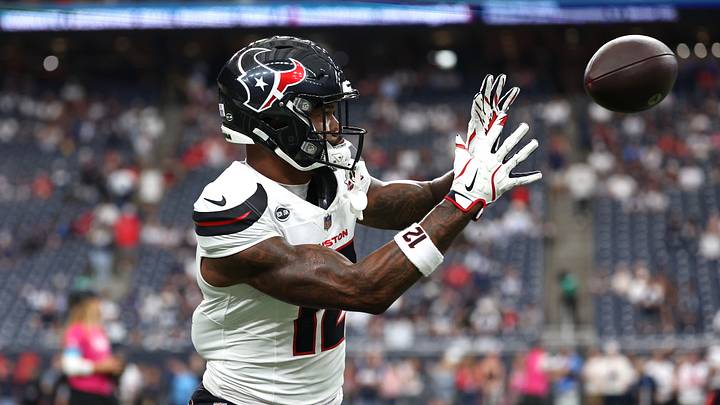 Oct 4, 2026; Houston, Texas, USA; Houston Texans wide receiver Nico Collins (12) warms up prior to a game against the Dallas Cowboys at Reliant Stadium. Mandatory Credit: Thomas Shea-Imagn Images Oct 4, 2026; Houston, Texas, USA; Houston Texans wide receiver Nico Collins (12) warms up prior to a game against the Dallas Cowboys at Reliant Stadium. Mandatory Credit: Thomas Shea-Imagn Images
