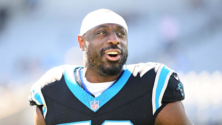 Oct 29, 2023; Charlotte, North Carolina, USA; Carolina Panthers linebacker Justin Houston (50)