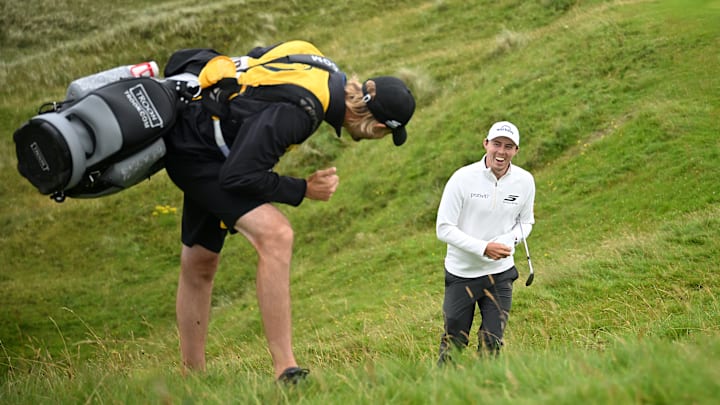 Matt Fitzpatrick was all smiles after holing out for birdie at 16 during the first round at Royal Portrush.
