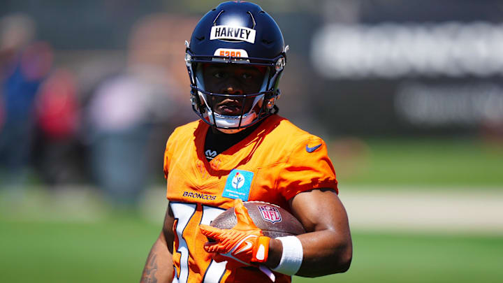 RJ Harvey is the last running back listed on the Broncos depth chart, but don’t expect that to last for long.