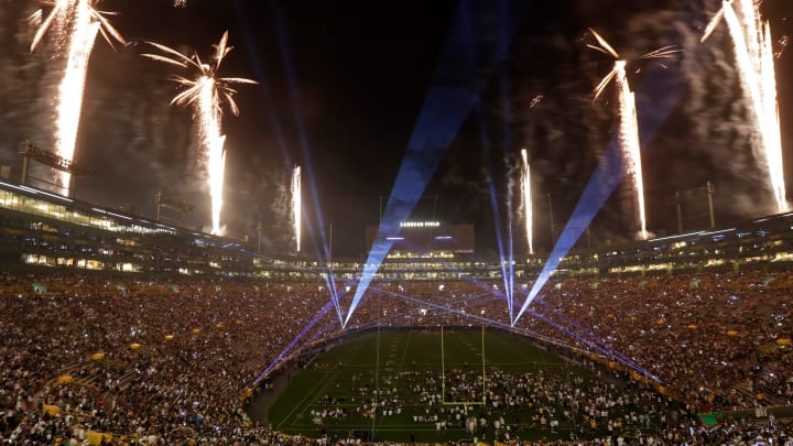 The fireworks and laser show during last year's Packers Family Night. The fireworks and laser show during last year's Packers Family Night.