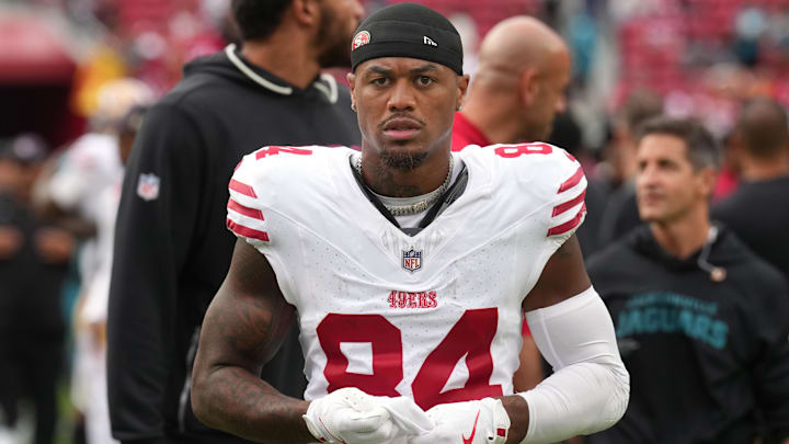 Sep 28, 2025; Santa Clara, California, USA; San Francisco 49ers wide receiver Kendrick Bourne (84) after the game against the Jacksonville Jaguars at Levi's Stadium. Mandatory Credit: Darren Yamashita-Imagn Images