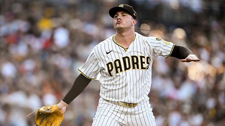 Aug 8, 2026; San Diego, California, USA; San Diego Padres pitcher Adrian Morejon (50) reacts after pitching during the seventh inning against the Houston Astros at Petco Park. Mandatory Credit: Denis Poroy-Imagn Images Aug 8, 2026; San Diego, California, USA; San Diego Padres pitcher Adrian Morejon (50) reacts after pitching during the seventh inning against the Houston Astros at Petco Park. Mandatory Credit: Denis Poroy-Imagn Images