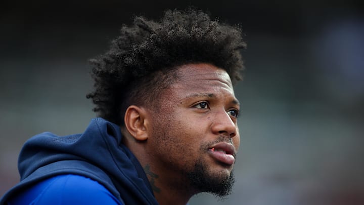 May 16, 2026; Atlanta, Georgia, USA; Atlanta Braves right fielder Ronald Acuna Jr. (13) in the dugout against the Boston Red Sox in the first inning at Truist Park. Mandatory Credit: Brett Davis-Imagn Images
May 16, 2026; Atlanta, Georgia, USA; Atlanta Braves right fielder Ronald Acuna Jr. (13) in the dugout against the Boston Red Sox in the first inning at Truist Park. Mandatory Credit: Brett Davis-Imagn Images
