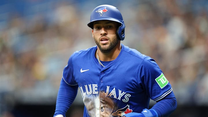 Mar 31, 2024; St. Petersburg, Florida, USA;  Toronto Blue Jays designated hitter George Springer (4)