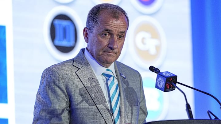 Oct 9, 2024; Charlotte, NC, USA;  ACC commissioner Jim Phillips during ACC Media Days at The Hilton Charlotte Uptown. Jim Dedmon-Imagn Images