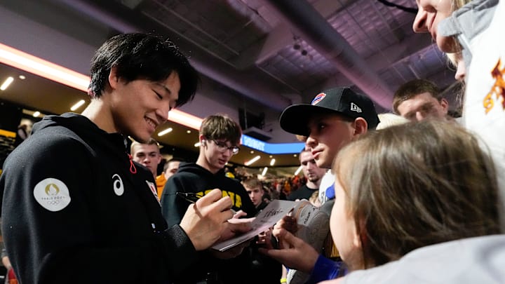 Masanosuke Ono signs autographs after the “FloWrestling Night in America” event at Xtream Arena in Coralville, Iowa. Masanosuke Ono signs autographs after the “FloWrestling Night in America” event at Xtream Arena in Coralville, Iowa.