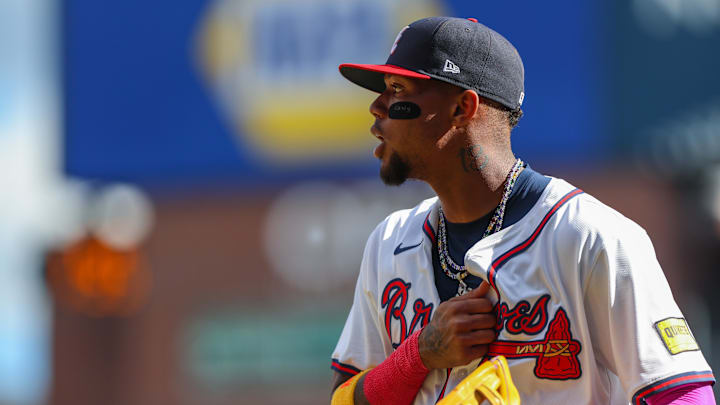 Sep 28, 2025; Cumberland, Georgia, USA; Atlanta Braves outfielder Ronald Acuna Jr. (13) walks to the dugout during the game against the Pittsburgh Pirates during the third inning at Truist Park. Sep 28, 2025; Cumberland, Georgia, USA; Atlanta Braves outfielder Ronald Acuna Jr. (13) walks to the dugout during the game against the Pittsburgh Pirates during the third inning at Truist Park.