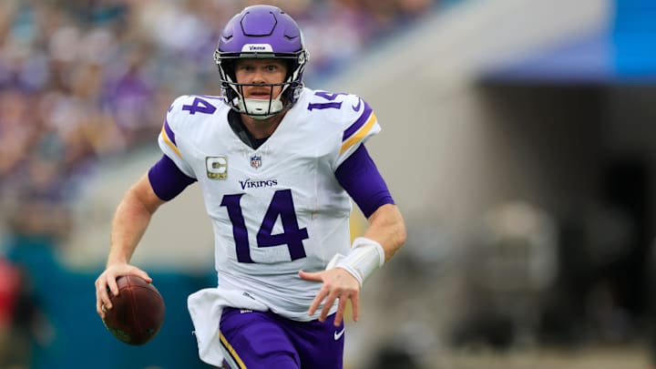 Minnesota Vikings quarterback Sam Darnold during a game Sunday, Nov. 10, 2024, at Everbank Stadium in Jacksonville, Fla. Minnesota Vikings quarterback Sam Darnold during a game Sunday, Nov. 10, 2024, at Everbank Stadium in Jacksonville, Fla.
