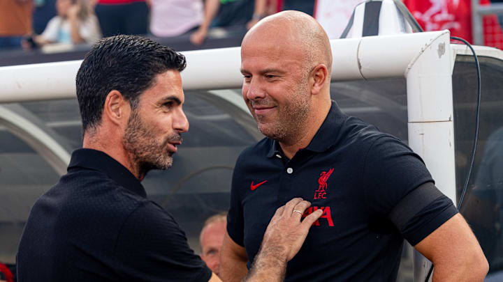 Mikel Arteta (left) and Arne Slot are both vying for their first Premier League title