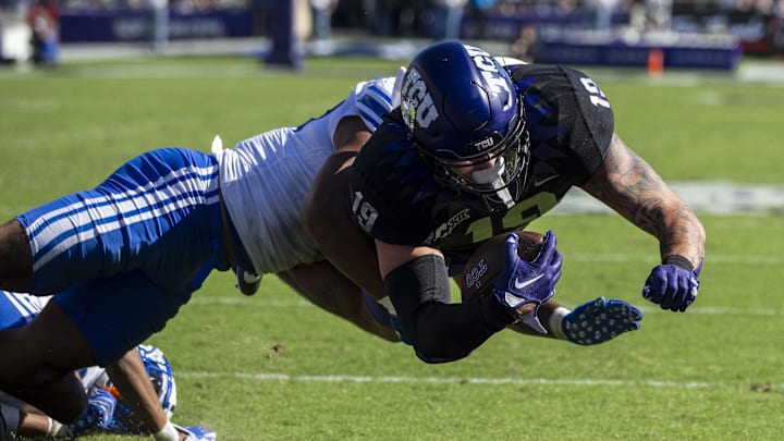 Oct 14, 2023; Fort Worth, Texas, USA; TCU Horned Frogs tight end Jared Wiley (19)