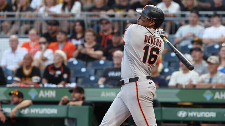 Giants' slugger Rafael Devers hits a home run against Pittsburgh | Credit: Charles LeClaire