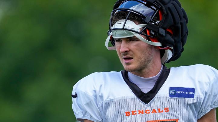 Cincinnati Bengals wide receiver Charlie Jones (15) walks between sessions during practice at the Paycor Stadium practice facility in downtown Cincinnati on Monday, Aug. 3, 2026.