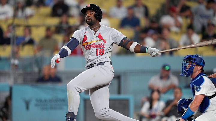 Sep 1, 2026; Los Angeles, California, USA; St. Louis Cardinals outfielder Jordan Walker (18) hits a double during the eighth inning against the Los Angeles Dodgers at Dodger Stadium. Mandatory Credit: Kirby Lee-Imagn Images Sep 1, 2026; Los Angeles, California, USA; St. Louis Cardinals outfielder Jordan Walker (18) hits a double during the eighth inning against the Los Angeles Dodgers at Dodger Stadium. Mandatory Credit: Kirby Lee-Imagn Images