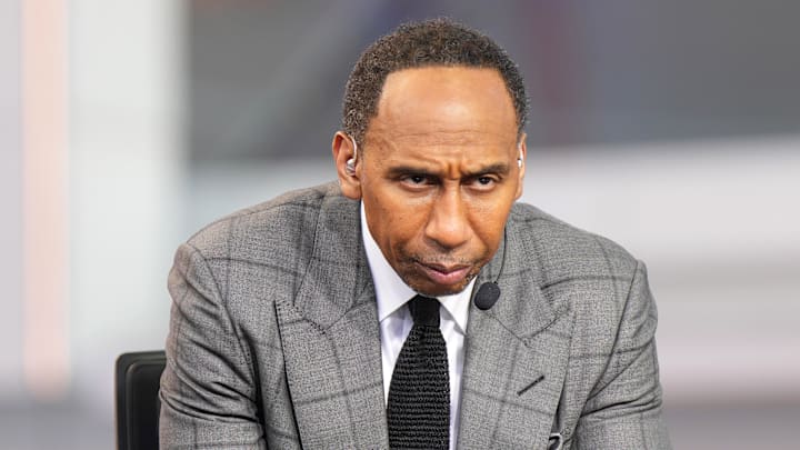 Oct 23, 2024; Inglewood, California, USA; Stephen A. Smith (Stephen Smith) on the ESPN NBA Countdown live set at Intuit Dome.