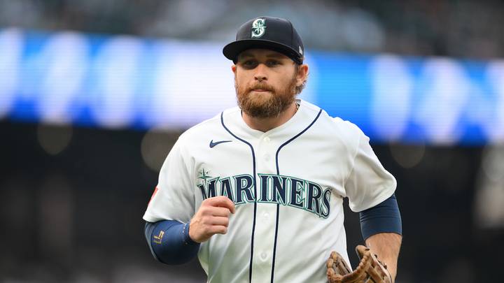 Aug 4, 2026; Seattle, Washington, USA; Seattle Mariners third baseman Brendan Donovan (33) during the first inning against the Detroit Tigers at T-Mobile Park. Mandatory Credit: Steven Bisig-Imagn Images