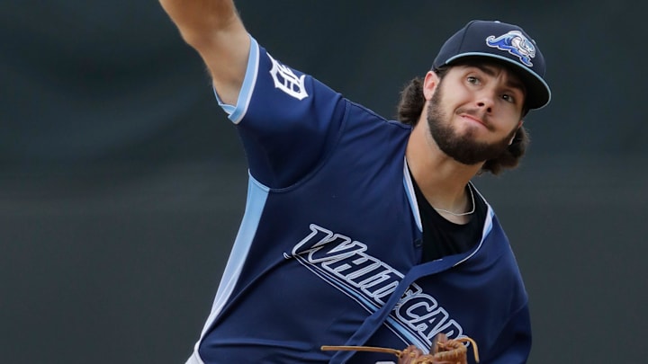 West Michigan Whitecaps' Jaden Hamm (17) pitches against the Wisconsin Timber Rattlers Tuesday, July 9, 2024, at Neuroscience Group Field at Fox Cities Stadium in Grand Chute, Wisconsin. The Timber Rattlers won 4-0. West Michigan Whitecaps' Jaden Hamm (17) pitches against the Wisconsin Timber Rattlers Tuesday, July 9, 2024, at Neuroscience Group Field at Fox Cities Stadium in Grand Chute, Wisconsin. The Timber Rattlers won 4-0.
