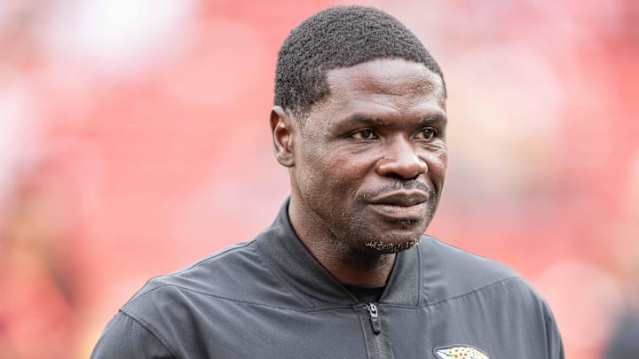 September 28, 2025; Santa Clara, California, USA; Jacksonville Jaguars linebackers coach Tem Lukabu after the game against the San Francisco 49ers at Levi's Stadium. Mandatory Credit: Kyle Terada-Imagn Images