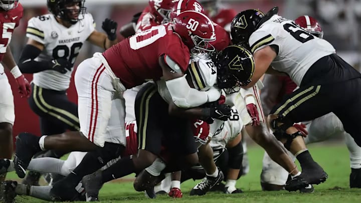 Defense makes a tackle against Vanderbilt at Bryant-Denny Stadium in Tuscaloosa, AL on Saturday, Sep 24, 2022.