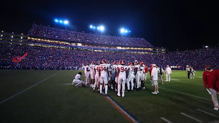 The University of Alabama football team shines under the lights against Auburn at Jordan-Hare Stadium in Auburn, AL on Saturday, Nov 25, 2023. The University of Alabama football team shines under the lights against Auburn at Jordan-Hare Stadium in Auburn, AL on Saturday, Nov 25, 2023.