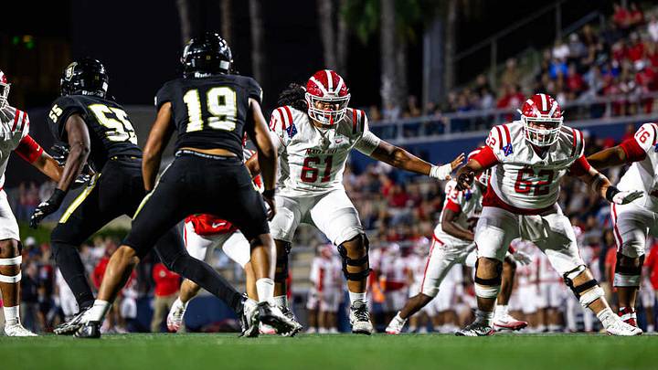 Mater Dei's offensive line in action against the Servite rush in a Trinity League matchup on Thursday, October 15, 2026. Mater Dei's offensive line in action against the Servite rush in a Trinity League matchup on Thursday, October 15, 2026.