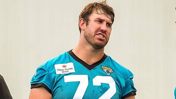 Jacksonville Jaguars offensive tackle Walker Little (72) talks with teammate Jacksonville Jaguars guard Ezra Cleveland (76) during the second day of minicamp at the Miller Electric Center, Wednesday, June 10, 2026, in Jacksonville. 