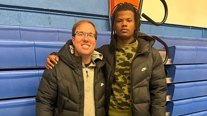 Missouri Tigers freshman safety Charles Bass alongside head coach Eli Drinkwitz. 
