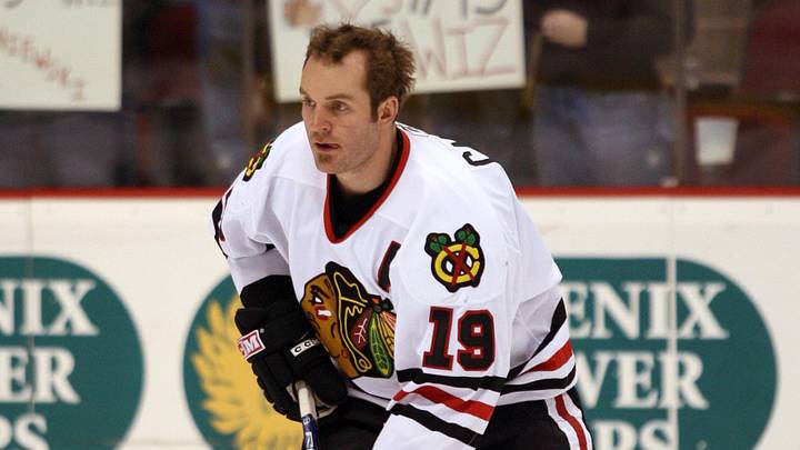 Feb 7, 2006; Glendale, AZ, USA; Chicago Blackhawks left wing (19) Kyle Calder warming up before playing the Phoenix Coyotes at Glendale Arena. Mandatory Credit: Rick Scuteri-Imagn Images Copyright Rick Scuteri