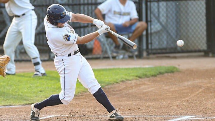 Fond du Lac Dock Spiders    Caleb Durbin connects with the ball against the Wisconsin Rapids Rafters