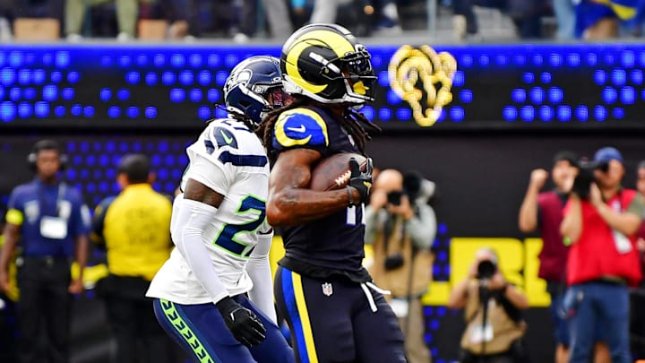 Nov 16, 2025; Inglewood, California, USA; Los Angeles Rams wide receiver Davante Adams (17) scores a touchdown during the first half against the Seattle Seahawks at SoFi Stadium. Mandatory Credit: Gary A. Vasquez-Imagn Images Nov 16, 2025; Inglewood, California, USA; Los Angeles Rams wide receiver Davante Adams (17) scores a touchdown during the first half against the Seattle Seahawks at SoFi Stadium. Mandatory Credit: Gary A. Vasquez-Imagn Images