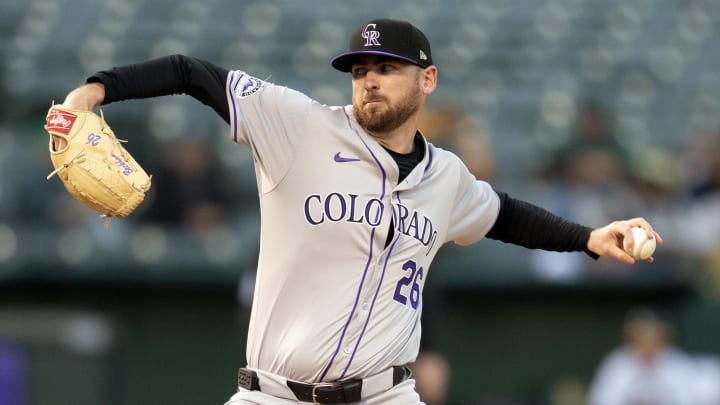May 22, 2024; Oakland, California, USA; Colorado Rockies starting pitcher Austin Gomber (26) delivers a pitch against the Oakland Athletics during the fourth inning at Oakland-Alameda County Coliseum. Mandatory Credit: D. Ross Cameron-USA TODAY Sports May 22, 2024; Oakland, California, USA; Colorado Rockies starting pitcher Austin Gomber (26) delivers a pitch against the Oakland Athletics during the fourth inning at Oakland-Alameda County Coliseum. Mandatory Credit: D. Ross Cameron-USA TODAY Sports