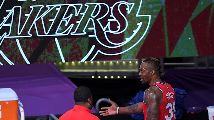 Mar 25, 2021; Los Angeles, California, USA; Philadelphia 76ers center Dwight Howard (39) walks off the court after he was ejected in the first quarter of the game against the Los Angeles Lakers at Staples Center. Mandatory Credit: Jayne Kamin-Oncea-Imagn Images Mar 25, 2021; Los Angeles, California, USA; Philadelphia 76ers center Dwight Howard (39) walks off the court after he was ejected in the first quarter of the game against the Los Angeles Lakers at Staples Center. Mandatory Credit: Jayne Kamin-Oncea-Imagn Images