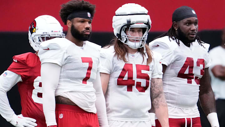 Jul 28, 2023; Glendale, AZ, USA; Arizona Cardinals linebacker Kyzir White (7) and linebacker Dennis