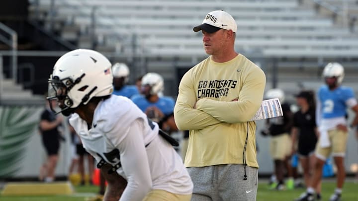 UCF Head Football Coach Scott Frost during UCF Spring football practice at FBC Mortgage Stadium in Orlando, Friday, April 11, 2025.