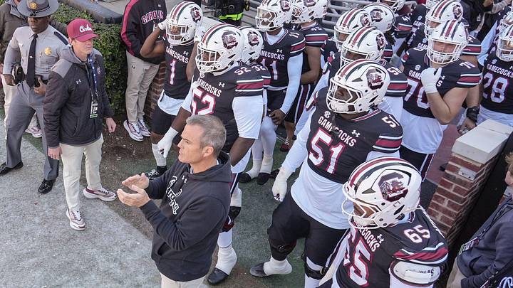 South Carolina Head Coach Shane Beamer claps before he and the team enter the field before the game with Clemson at Williams-Brice Stadium in Columbia, S.C. Saturday, November 29, 2025.