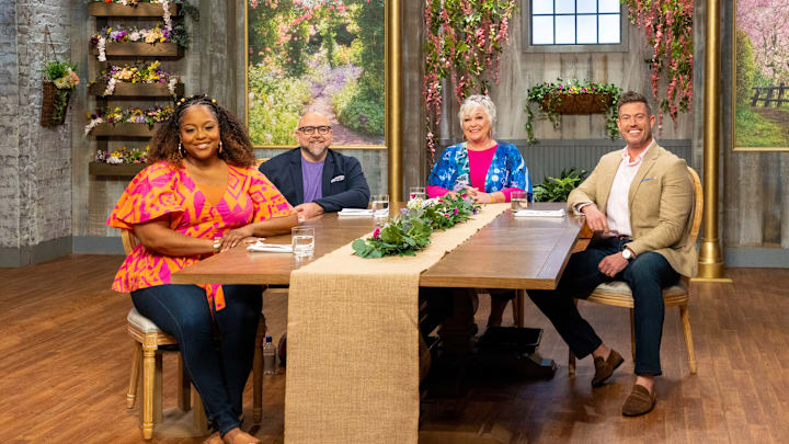 Judges Kardea Brown, Duff Goldman, Nancy Fuller and Host Jesse Palmer, portrait, as seen on Spring Baking Championship, Season 9.