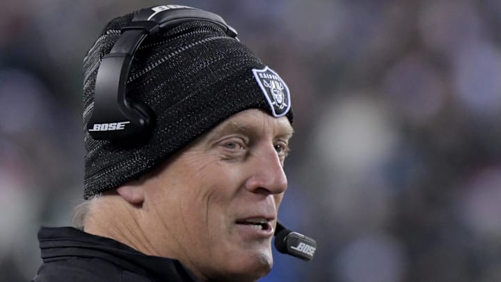 Dec 25, 2017; Philadelphia, PA, USA; Oakland Raiders head coach Jack Del Rio against the Philadelphia Eagles during an NFL football game at Lincoln Financial Field. Mandatory Credit: Kirby Lee-Imagn Images