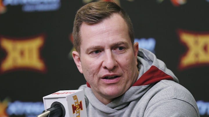 Iowa State men's basketball head coach Iowa State Cyclones men's basketball head coach T. J. Otzelberger talks to media after NCAA men's basketball selection show at Hilton Coliseum on Sunday, March 17, 2024, in Ames, Iowa