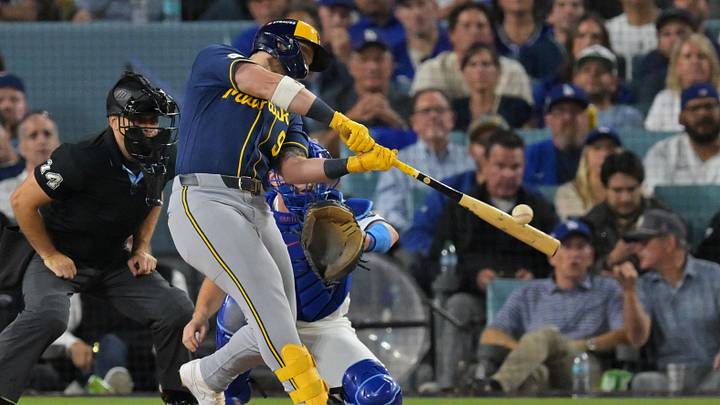 Former Marina High School standout Jake Bauers hits a go-ahead two-run home run for the Milwaukee Brewers against the Los Angeles Dodgers in Game 3 of the NLCS on Oct. 14, 2026, at Dodger Stadium. Bauers helped Marina reach the CIF Southern Section Division 1 championship game at the same ballpark in 2013. Former Marina High School standout Jake Bauers hits a go-ahead two-run home run for the Milwaukee Brewers against the Los Angeles Dodgers in Game 3 of the NLCS on Oct. 14, 2026, at Dodger Stadium. Bauers helped Marina reach the CIF Southern Section Division 1 championship game at the same ballpark in 2013.