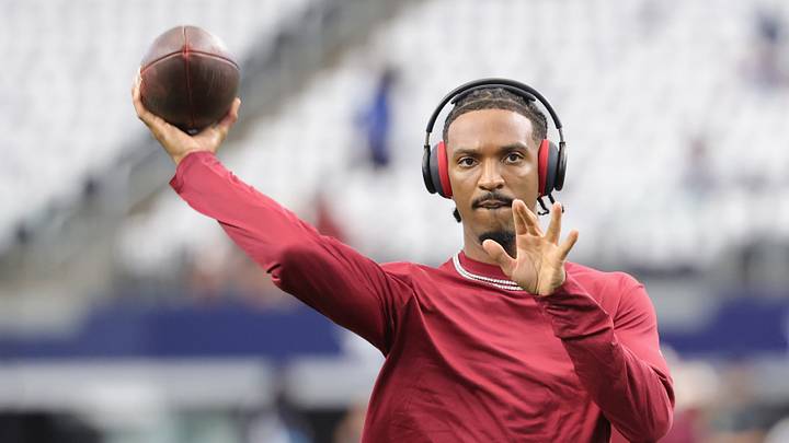 Sep 20, 2026; Arlington, Texas, USA; Washington Commanders quarterback Jayden Daniels (5) warms up before a game against the Dallas Cowboys at AT&T Stadium. Mandatory Credit: Kevin Jairaj-Imagn Images Sep 20, 2026; Arlington, Texas, USA; Washington Commanders quarterback Jayden Daniels (5) warms up before a game against the Dallas Cowboys at AT&T Stadium. Mandatory Credit: Kevin Jairaj-Imagn Images