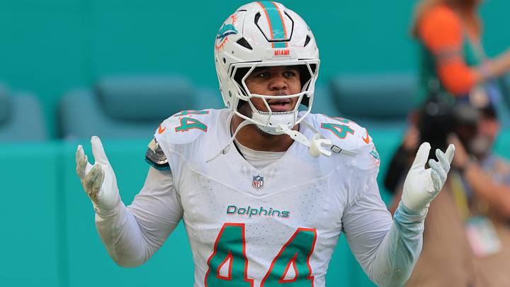Miami Dolphins linebacker Chop Robinson (44) reacts after attempting to recover a fumble against the New England Patriots during the second quarter at Hard Rock Stadium in 2024. Miami Dolphins linebacker Chop Robinson (44) reacts after attempting to recover a fumble against the New England Patriots during the second quarter at Hard Rock Stadium in 2024.