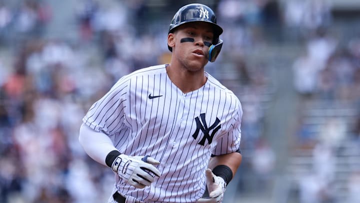 Jun 4, 2022; Bronx, New York, USA; New York Yankees right fielder Aaron Judge (99) runs the bases