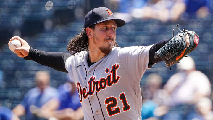 Jul 20, 2023; Kansas City, Missouri, USA; Detroit Tigers starting pitcher Michael Lorenzen (21)