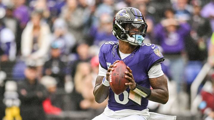 Baltimore Ravens quarterback Lamar Jackson (8) drops back to pass during the first half against the Tennessee Titans at M&T Bank Stadium. Baltimore Ravens quarterback Lamar Jackson (8) drops back to pass during the first half against the Tennessee Titans at M&T Bank Stadium.