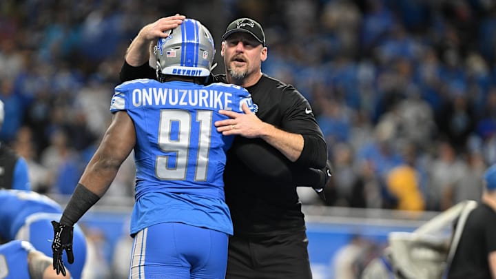 Detroit Lions head coach Dan Campbell .
