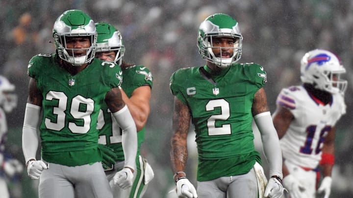 Nov 26, 2023; Philadelphia, Pennsylvania, USA; Philadelphia Eagles cornerback Eli Ricks (39) and