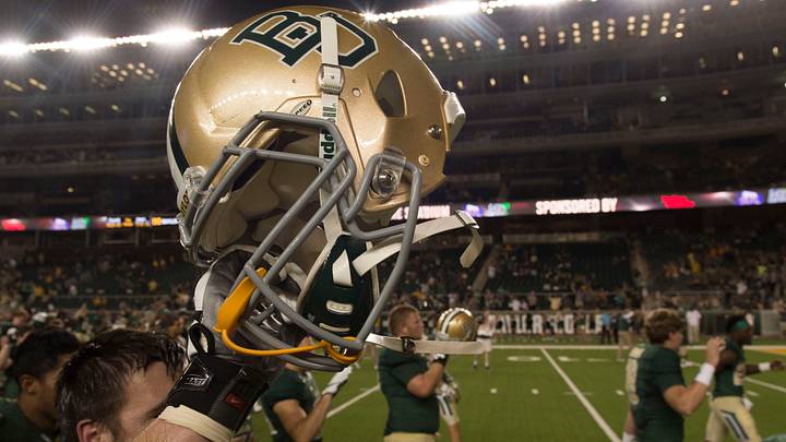 Sep 2, 2016; Waco, TX, USA; A Baylor Bears player holds up his helmet after the game against the Northwestern State Demons at McLane Stadium. The Bears defeat the Demons 55-7. Mandatory Credit: Jerome Miron-USA TODAY Sports