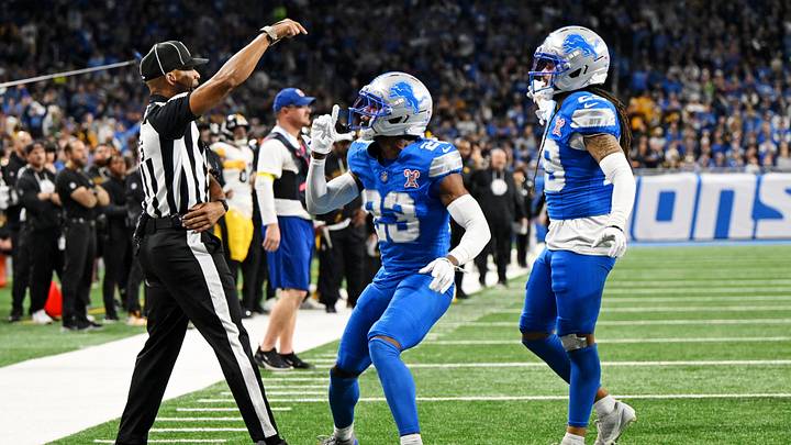 Dec 21, 2025; Detroit, Michigan, USA; Detroit Lions cornerback Rock Ya-Sin (23) reacts after a play during the fourth quarter against the Pittsburgh Steelers at Ford Field. Mandatory Credit: Lon Horwedel-Imagn Images